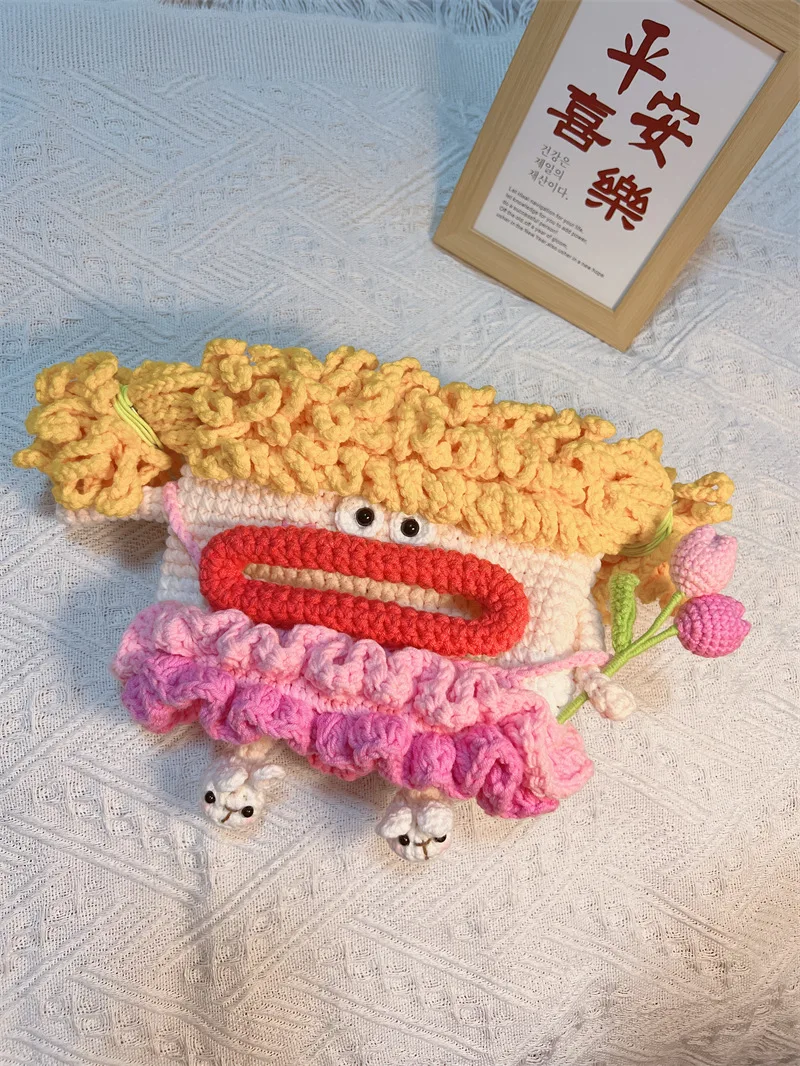 DIY Handmade Crochet Wool Creative Cartoon Fun Sausage Big Mouth Home/car Essential Tissue Box