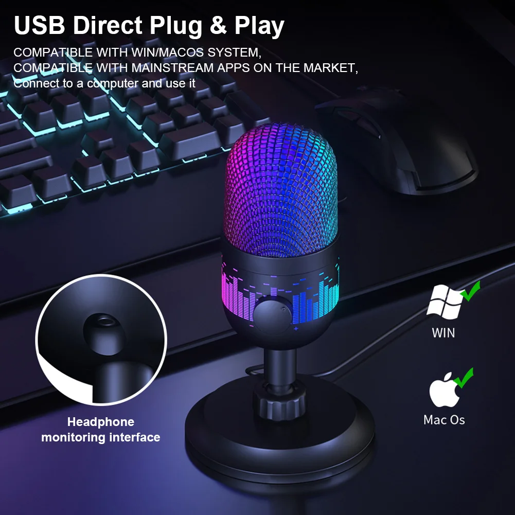 USB RGB Condenser Gaming Microphone for Streaming