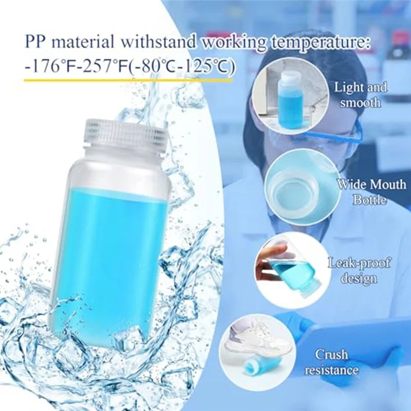 12 Pcs Pill Bottle Sample-Bottles Wide Mouth Reagent Bottle Plastic With Screw Caps Sample Containers-A58E