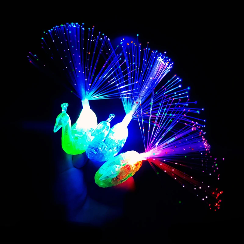 Luminous Color Changing Peacock Open Screen Optical Fiber Finger Lamp Children's Luminous Toy Stall Night Market