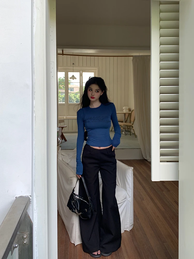 

High Waist Wide Leg Micro Flared Pants Women's Loose Drapey Cool Spicy Girl Casual Trousers Asymmetric Design Commute Sle