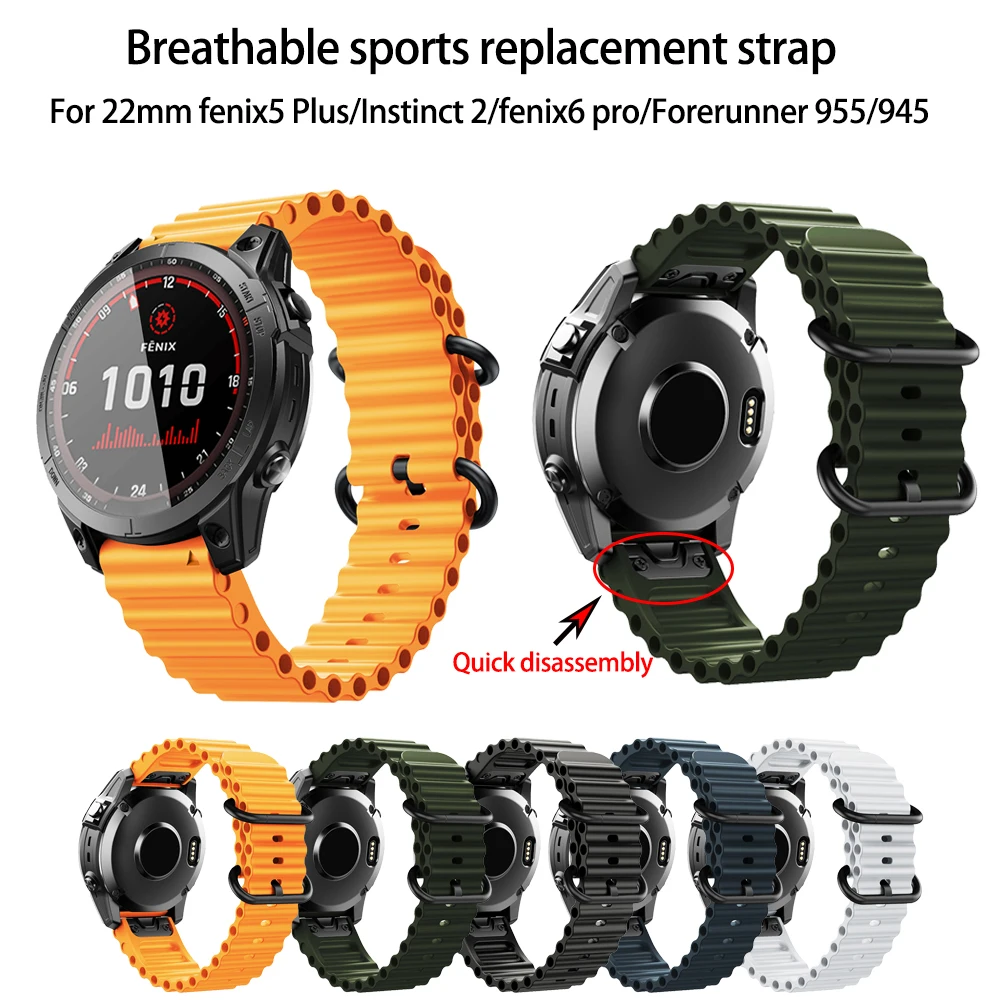 For fenix6 pro Sports Breathable Watch Band fenix5Xplus EPIX 2 Fenix 7 22mm/26mmQuick Release Silicone Replacement Wrist Band