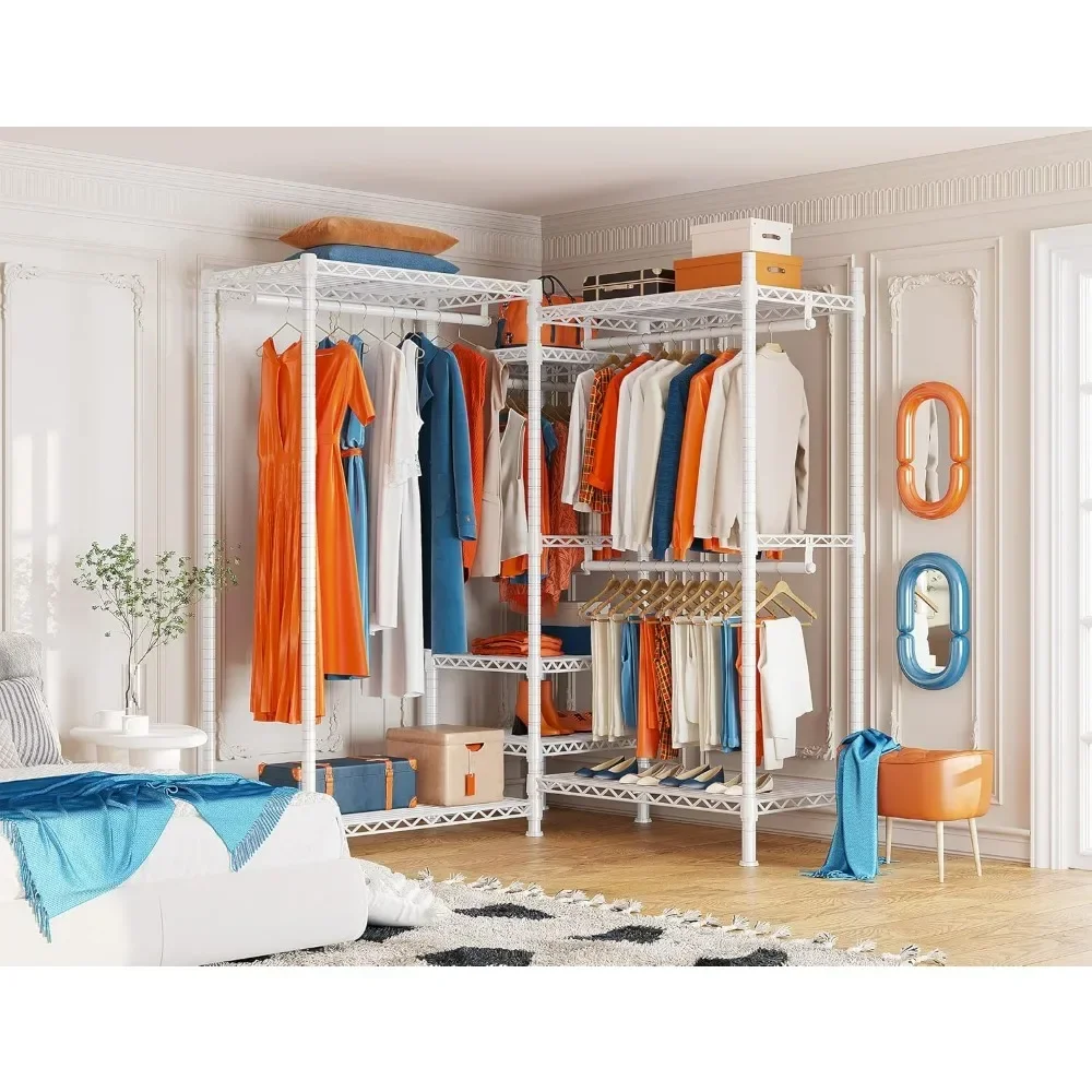 

Clothes Rack Heavy Duty Clothing Racks for Hanging Clothes Portable Closet Rack Metal Wire Garment Rack Adjustable Wardrobe