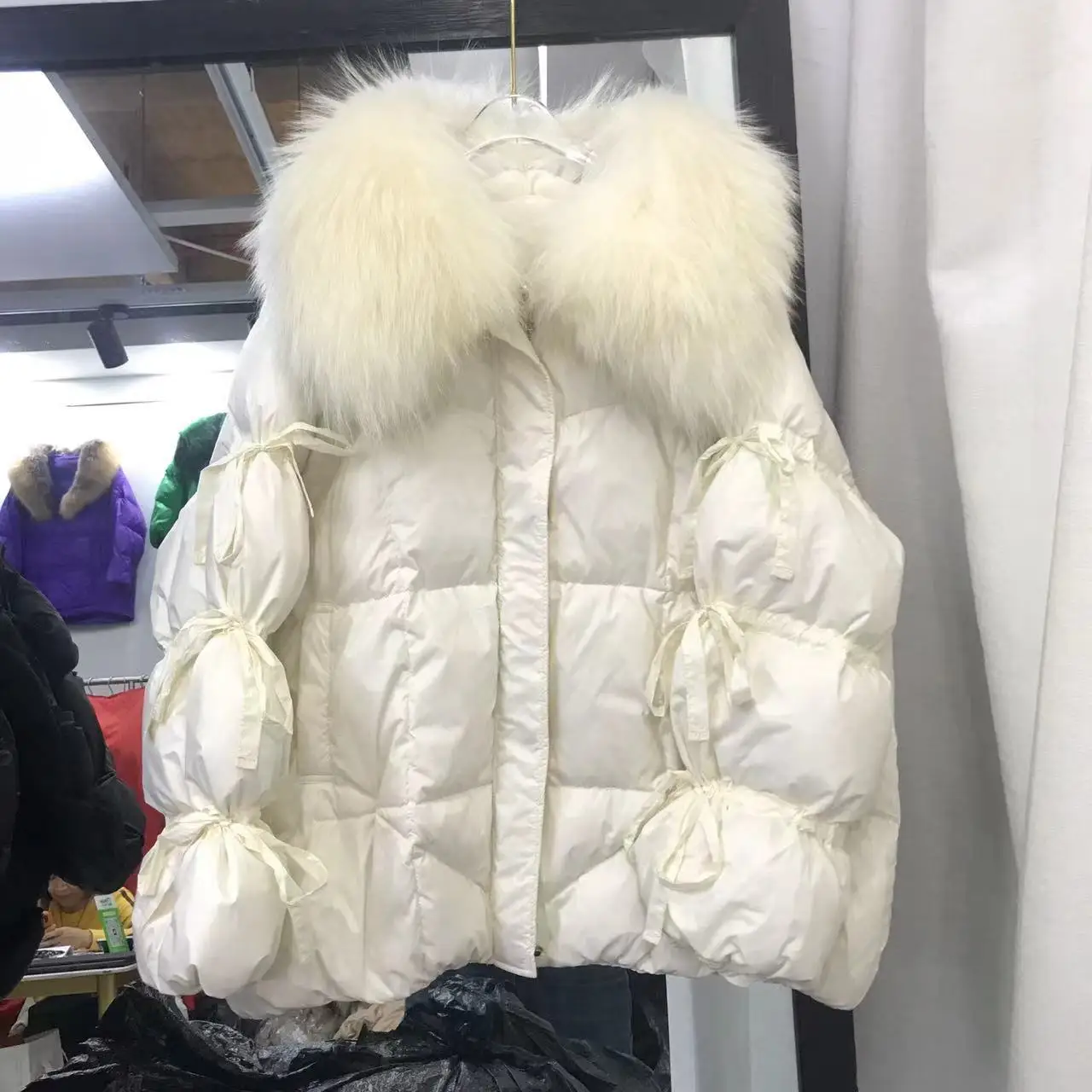 FURSHEHE grande collo di pelliccia di volpe reale 2024 piumino d\'anatra bianco donna inverno piumino di lusso capispalla di piume Oversize