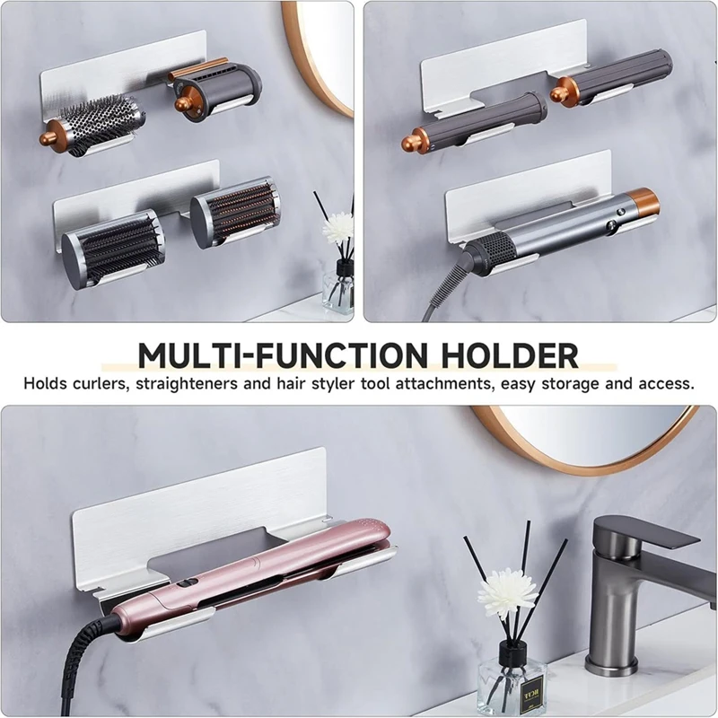 2PCS Hair Dryer Holder Wall Mounted Hair Straightener Dryer Hair Stand Bathroom Organizer Shelves Washroom Organization