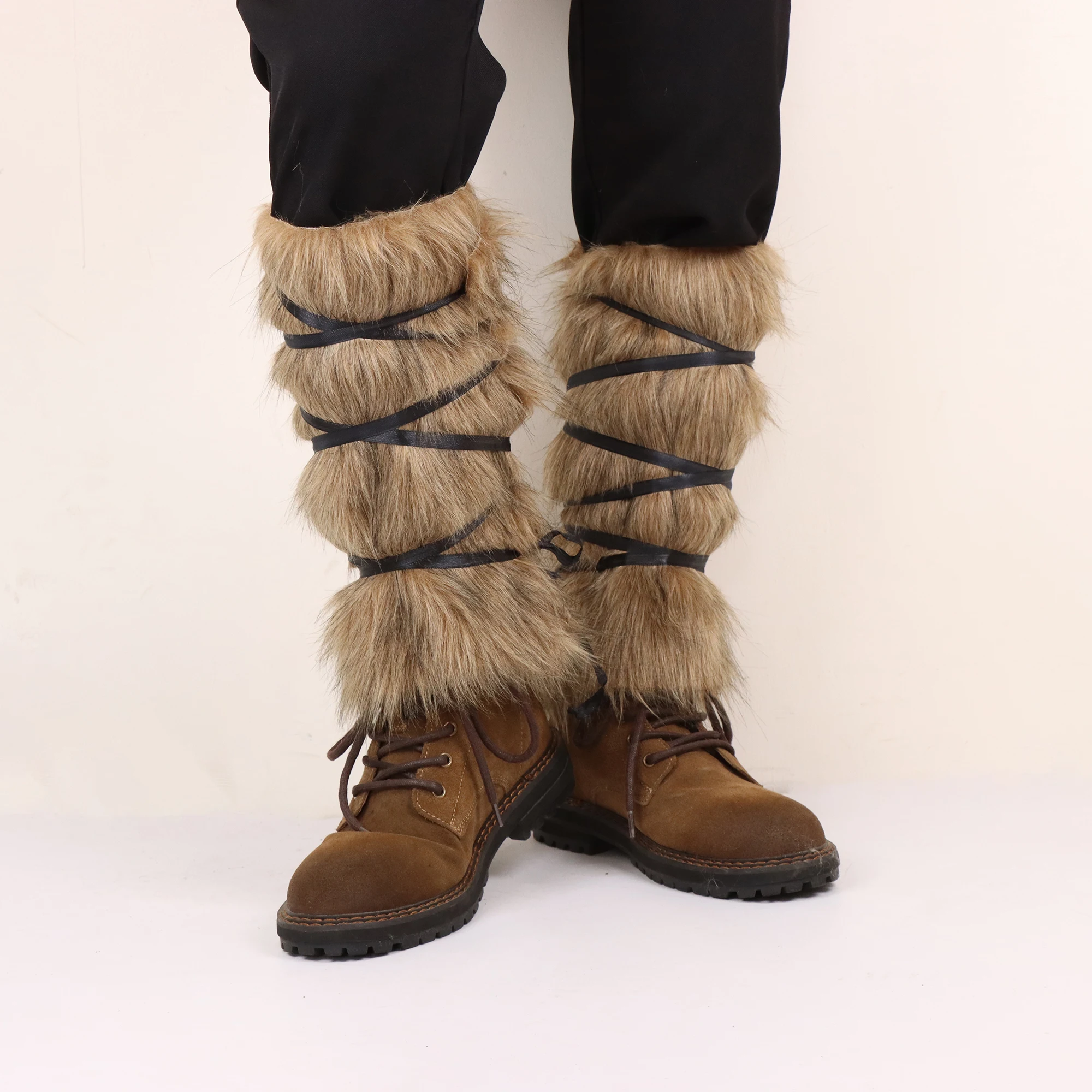 Men's Medieval Imitation Fur Warm Leggings Furry Leggings Boots Cosplay Vikings Dress Up Personality Clothing Accessories