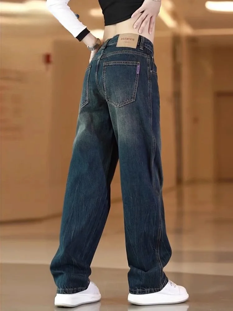 

Мужские джинсы премиум-класса в американском ретро-стиле: прямые и широкие брюки для весны, осени и зимы, модные городские повседневные из смесового хлопка и полиэстера