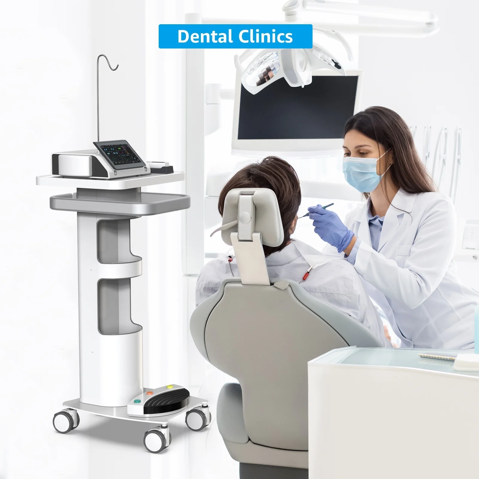 Dental Implants Teeth Tool Cart Beauty Medical Car With Handrails and Brakes Mobile Cabinet Storage Trolley