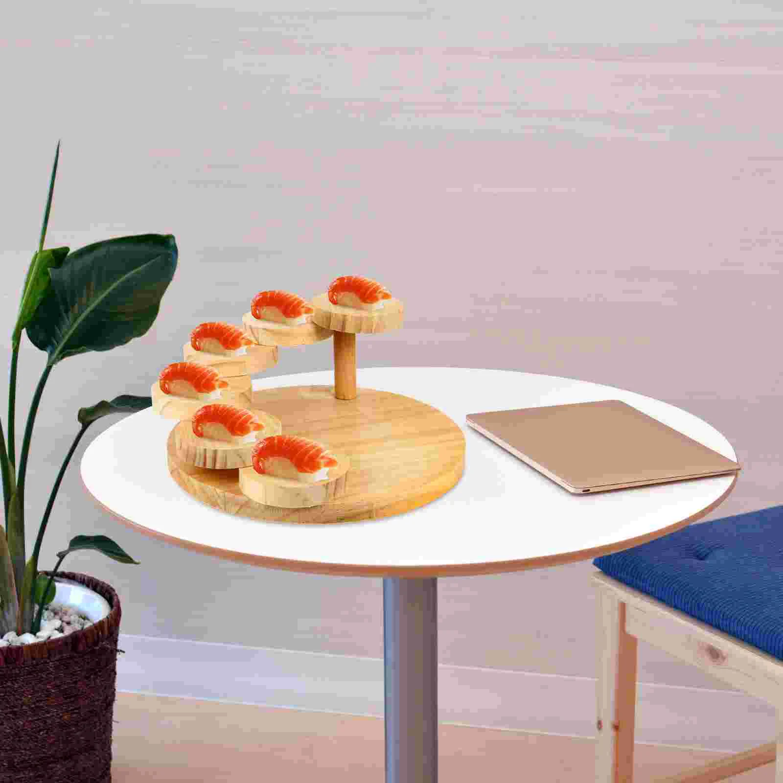 Display Stand Sushi Plate Munchies Rotating Steps Tray Wooden Food Trays Container