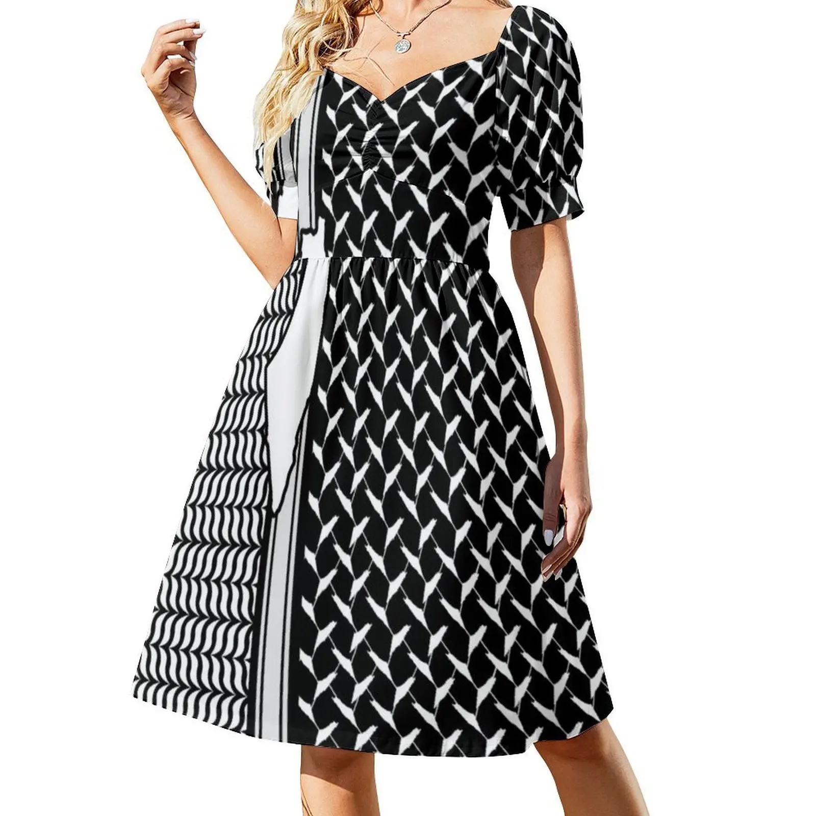 أقنعة الكوفية الفلسطينية |   فستان كوفية فلسطين الحرة على شكل قلب فستان أنيق للحفلات الصيفية للنساء الفلسطينيين