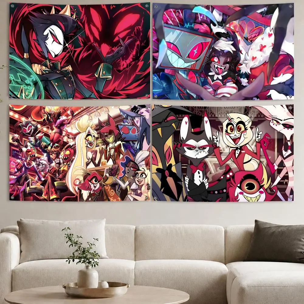 Popular Anime H-Hotel H-Hazbin Alastor Flags Aesthetic Wall Tapestry Printed Wall Hanging Living Room Party Outdoor Decor