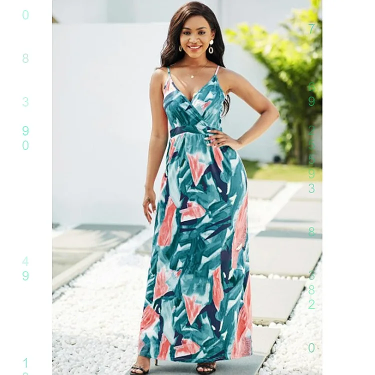 

Summer Dress Dresses V Neck Sleeveless Tie Print Long Maxi Milk Silk Jumpsuit Playsuit