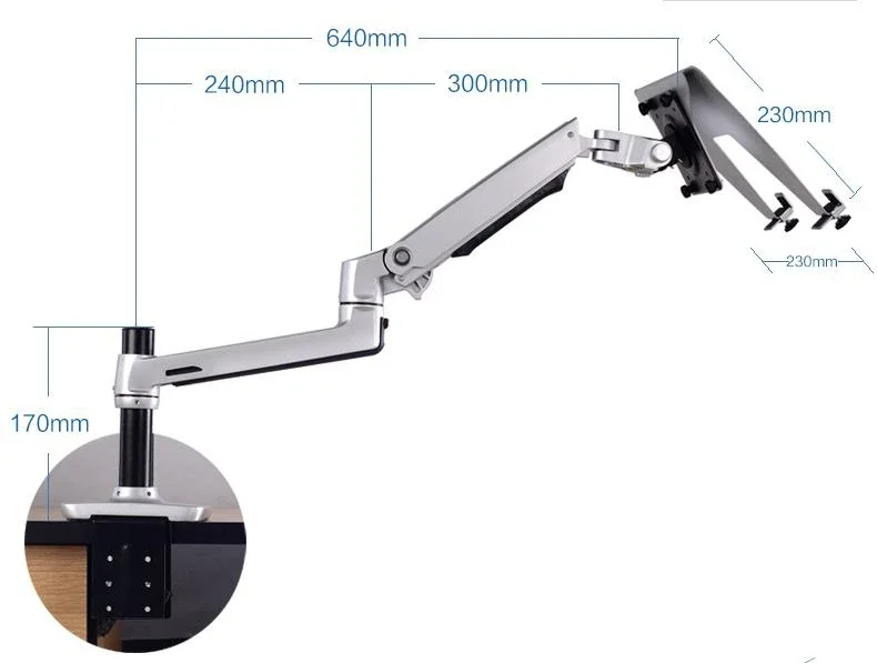 Aluminum Alloy Desktop Mount Ultra-long Arm Dual-use Laptop/ Monitor Holder Full Motion Notebook Bracket 8012-T