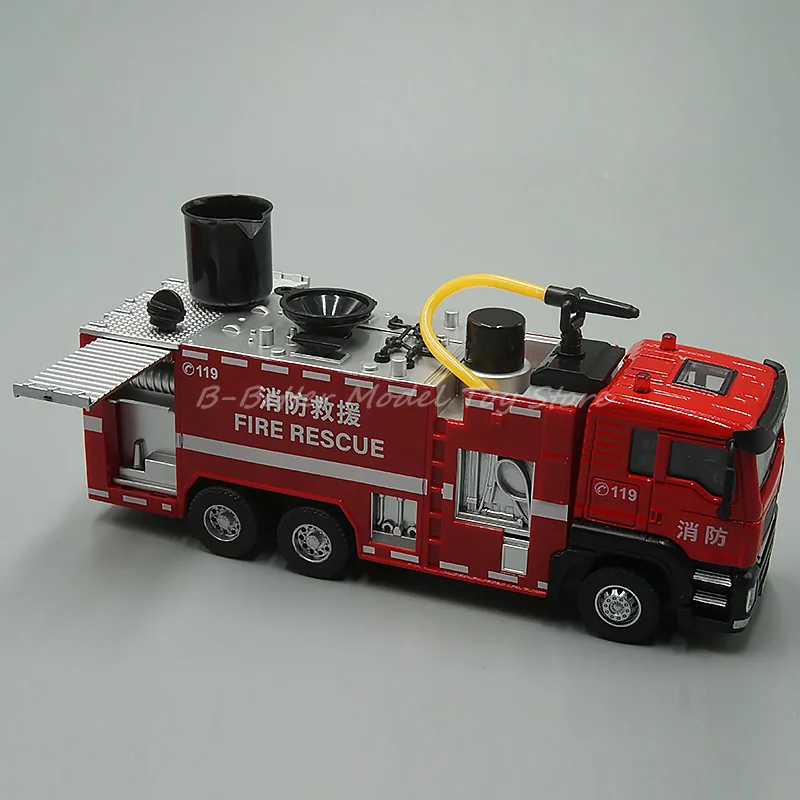 1:50 Diecast Metal Engineering Model Toy Pumper Fire Engine Spray Water Truck Pull Back With Sound & Light