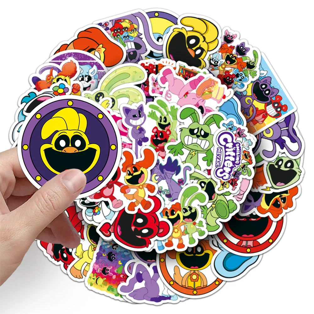 10/30/50 buah lucu tersenyum Critters permainan stiker Anime Graffiti stiker DIY Skateboard Notebook telepon Decal untuk mainan anak-anak