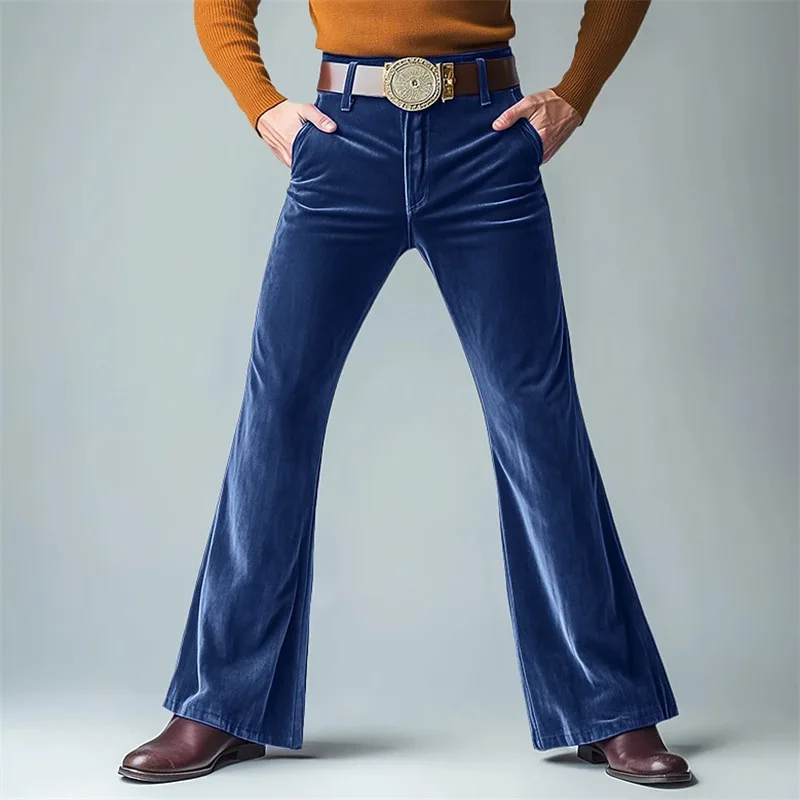 Men's New Golden Velvet Solid Color Casual Dress Slim-fit Flared Suit Pants