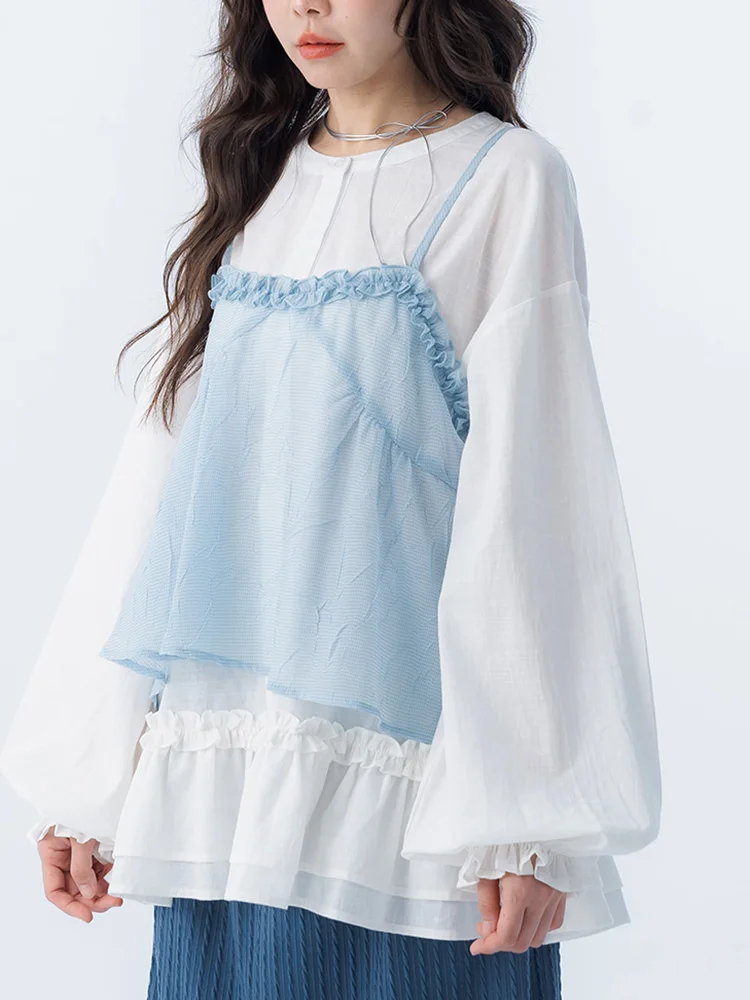 

QUEENSHOP Новинка Весна-Лето: Женский топ без рукавов с V-образным вырезом, кружевной отделкой, плиссировкой и из дышащей легкой тюлевой ткани для повседневной носки