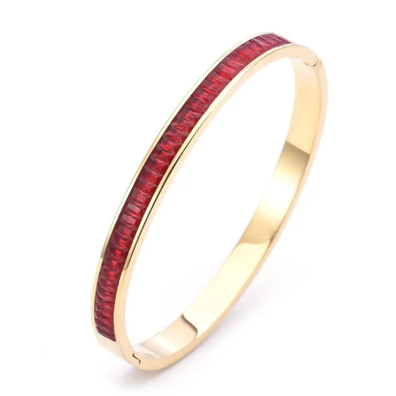 6mm Red Craystal Charm Bangles Stainless steel Jewelry Women Girls Wedding Party Cuff Fashion Bangles