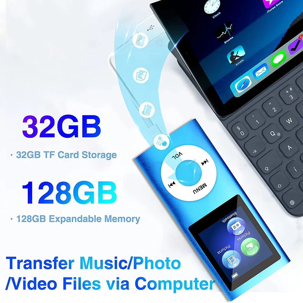 MP3 Player with Earphone Data Cable Stylish Multifunctional Lossless Sound Slim 1.8 Inch LCD Screen Portable MP3 Music Players