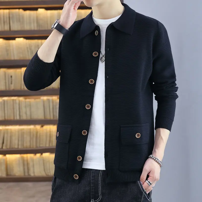 High Quality Streetwear Cardigan Men Fashion Streetwear Sweater Coat Men Spring Autumn New Arrival Thick Warm Wool Tops D20