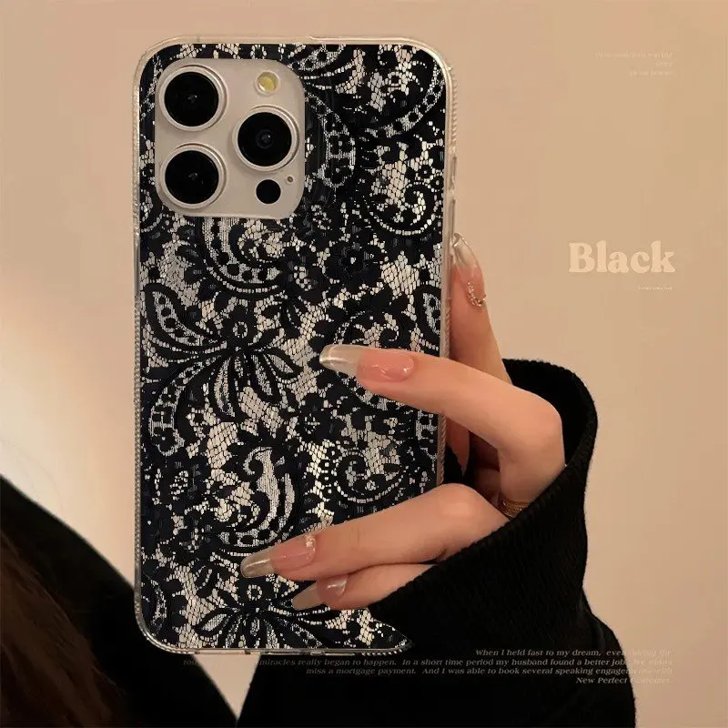 

Phone Case For Xiaomi Redmi 12 13 12C 13C 14C Redmi Note 12 13 14 Pro Plus 5G 11 10 New Black Lace Trendy Pattern Graphic Cover