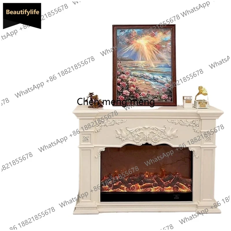A95 Modern narrow natural wood fireplace cabinet, Nordic‑French elegant decor for living‑room home ornament.