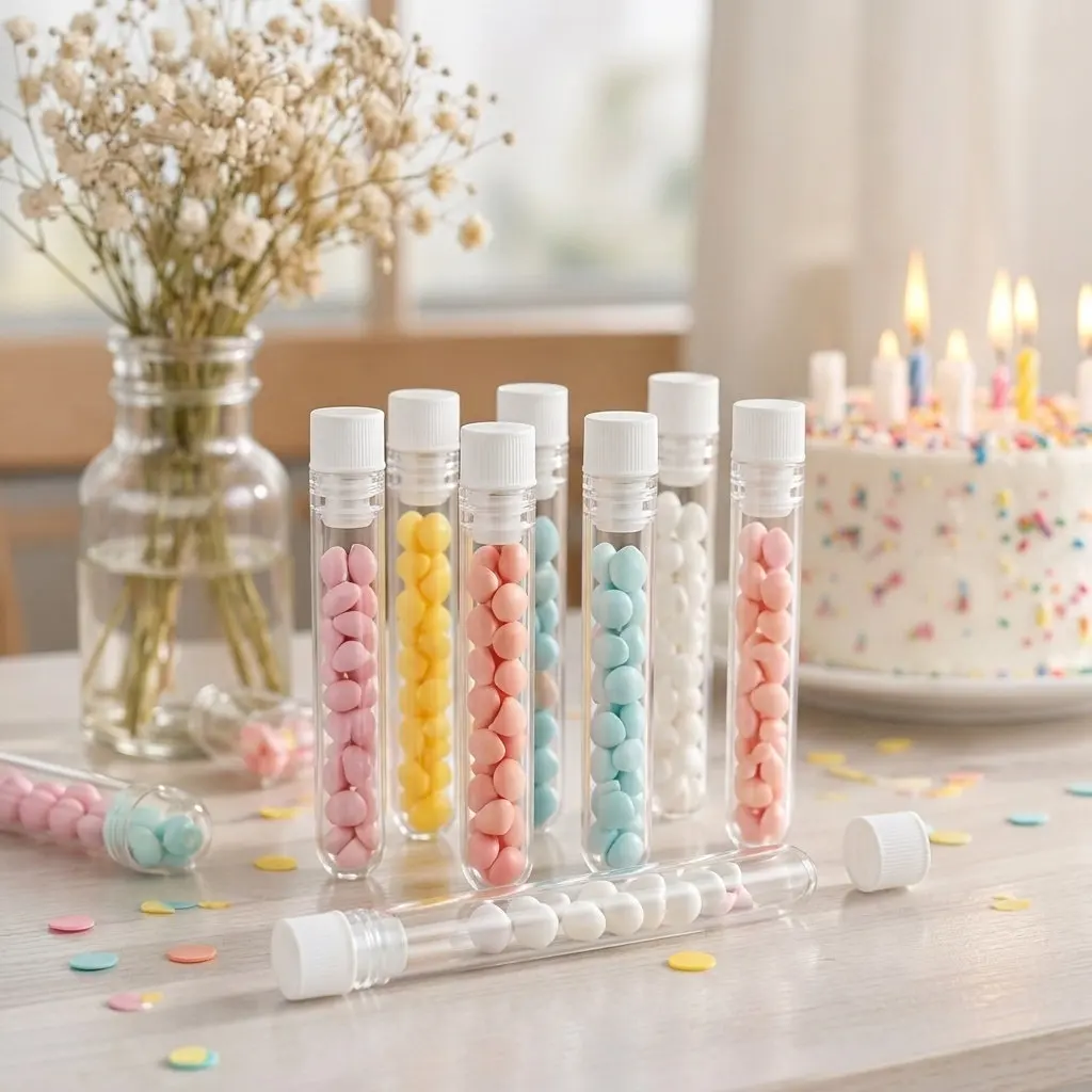 100Pcs 7ml Clear Plastic Test Tubes with Stoppers for Science Experiments Candy Storage Bead Sorting
