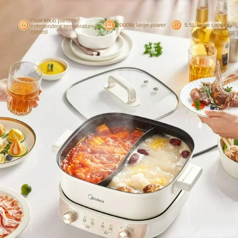 Electric Hot Pot 5.5L Multi Cooker Electric Frying Pan Double-flavor Chafing Dish Split-type Cooking Home Appliances for Kitchen