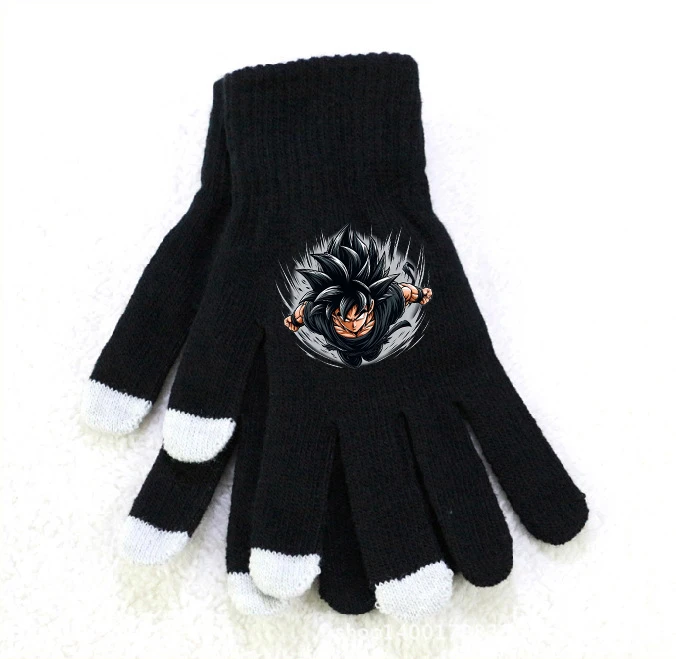 Dragon Ball Knitted Gloves Full Finger Outdoor Cycling Glove Touch Screen Warm Solid Color Thick Touch Screen Mitten Kids Gifts