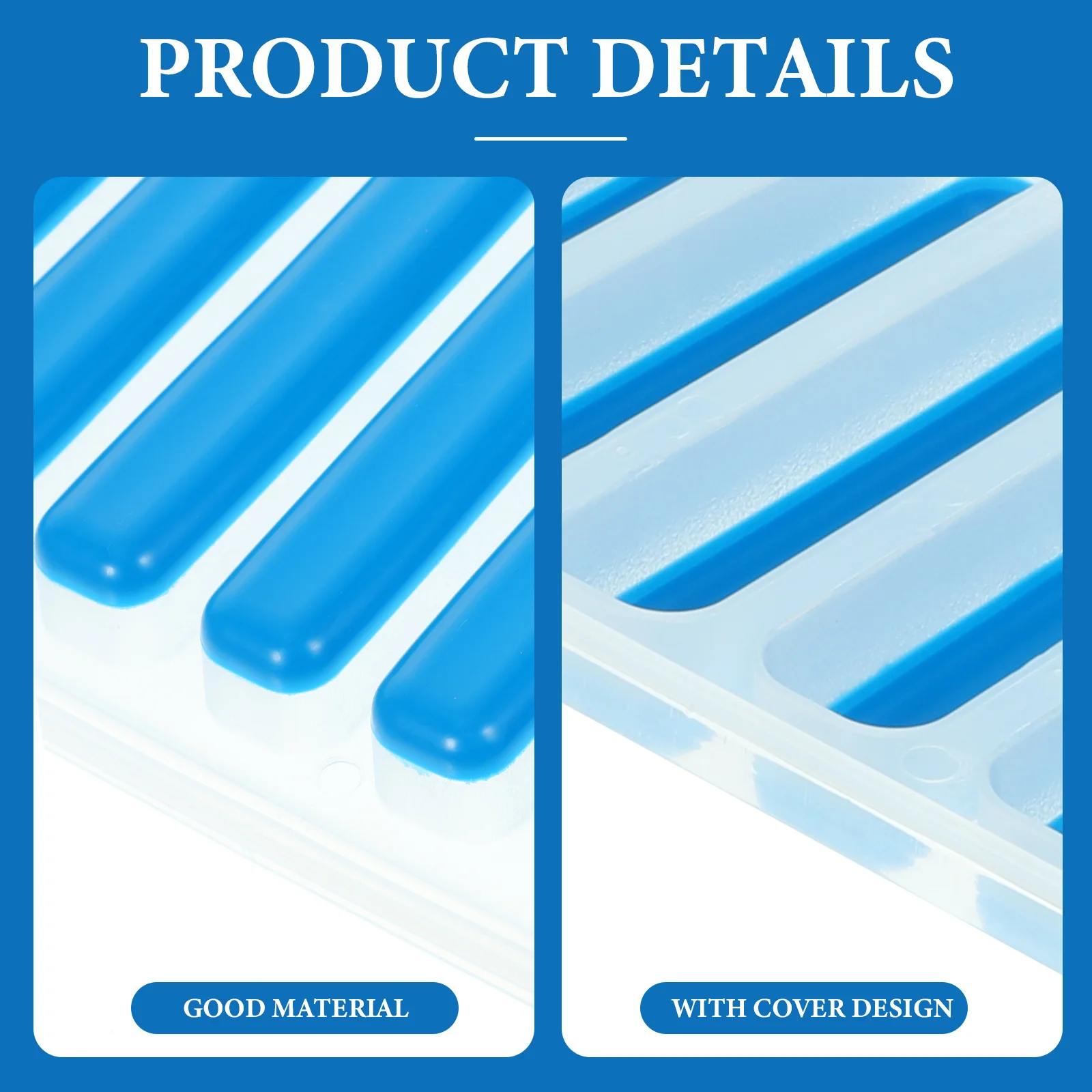 

2Sets Ice Cube Tray Leak-Free Strip-Type Mold Design with Lid Fast Freezing Tool for Kitchen Bar Beverage Cooling