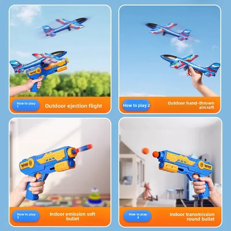 Pistola de avión catapulta para niños, juguete de bala suave, lanzador de bolas, avión de expulsión al aire libre, pistola de juguete, juguetes voladores para niños, regalos de cumpleaños