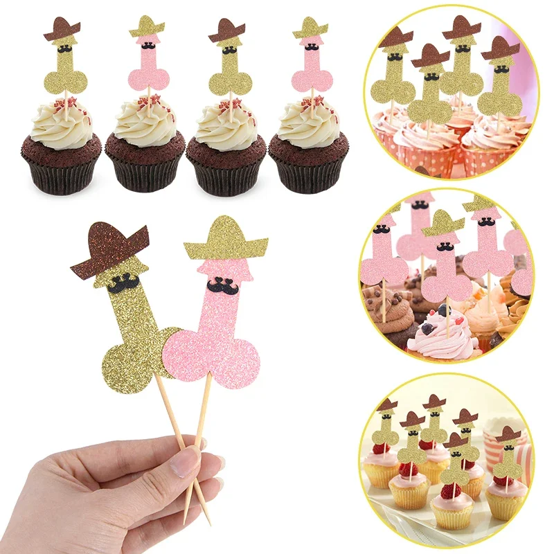 12pcs Funny Penis Cake Topper Hen Night Bachelorette Party Nude Dick Cupcake Topper Wedding Bridal Shower Decorations Supplies