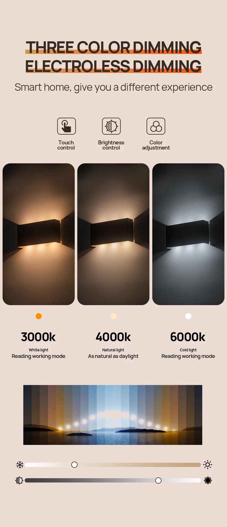 LED nagel freie magnetische Wand leuchte 6w mit Batterie Touch drei Farben unendlich dimmen Innendekoration Nacht Korridor Beleuchtung – Detail 3