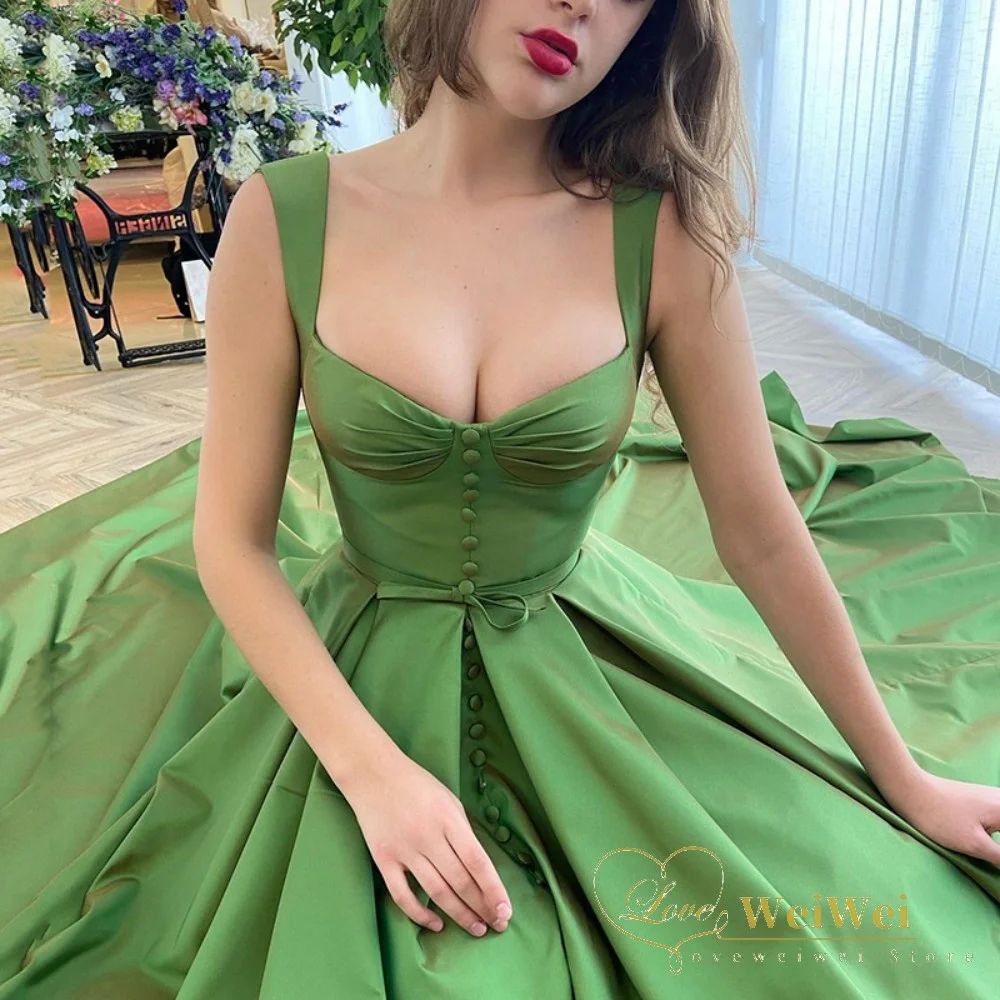 Sweetheart Prom Dresses Green Evening Dress Button Down Evening Gown Sleeveless Prom Dress Robe De Soiree Stain Dress For Party