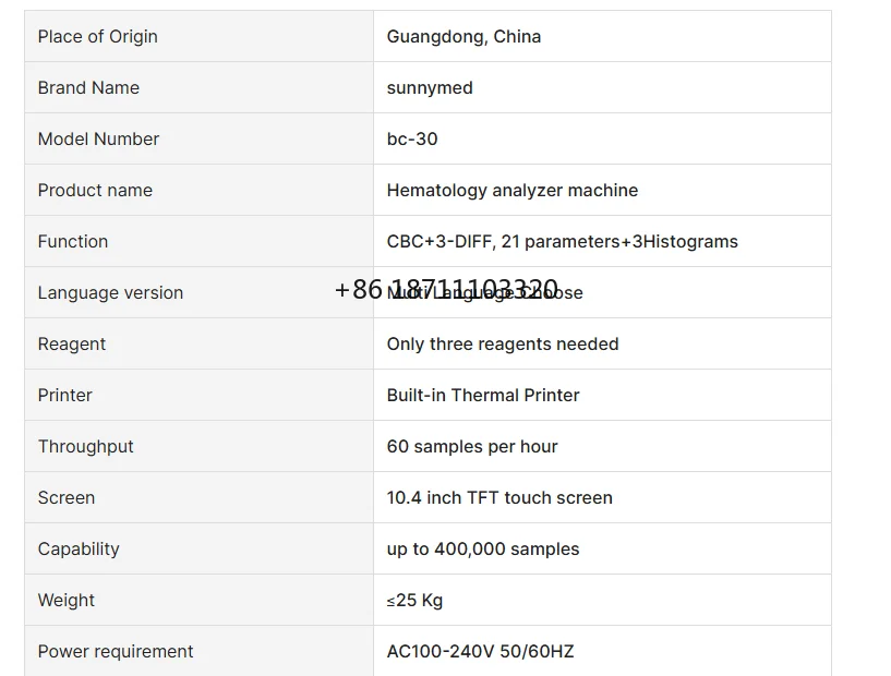 5 part hemato-logy analyzer Vet analyzer vet hemato-logy analyzer mindray BC-30 Vet