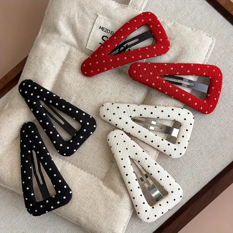 Polka Dot Triangle Hollow Hair Clips Fabric Covered BB Hairpins Sweet Korean Style Bangs Side Barrettes Daily Hair Accessories