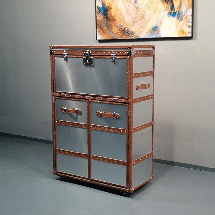 Retro style wine cabinet Industrial style bar Aluminum skin flip red wine cabinet