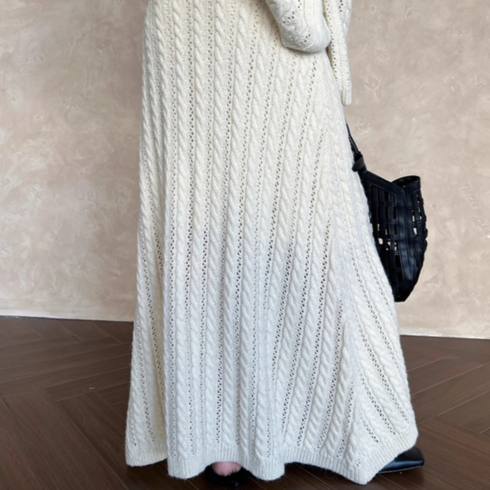 TWOTWINSTYLE الصلبة تقسم متماسكة لطيف تنورة الإناث عالية الخصر فضفاضة أنيقة رومانسية المرأة التنانير الطويلة الخريف الاسلوب المناسب #2