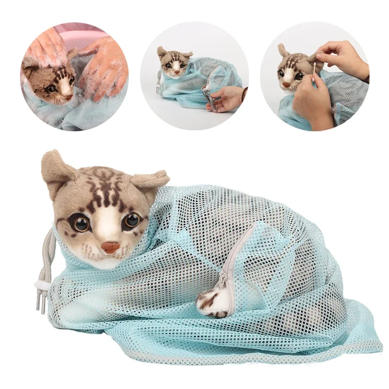 Mesh Cat Grooming Bathing Bag Adjustable Cats Washing Bags for Pet Nail Trimming Anti Scratch Bite  Cat Accessories Pet