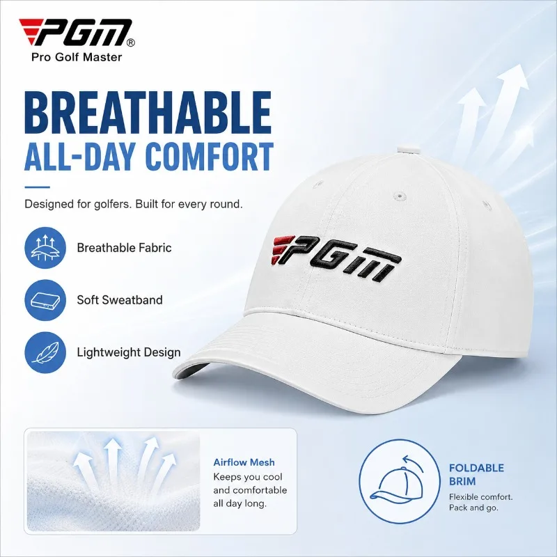 PGM Men Golf Sun Hat Full Face Sun Protection Retractable Brim Breathable Baseball Cap for Outdoor Sports
