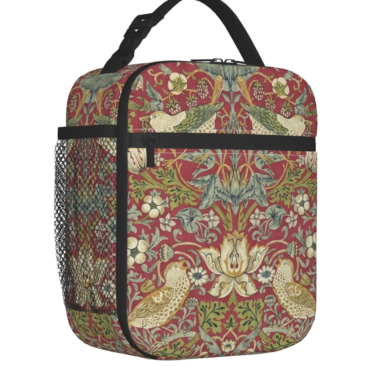 

William Morris Strawberry Thief Red Insulated Lunch Bag Floral Textile Pattern Thermal Cooler Food Lunch Box Camp Travel