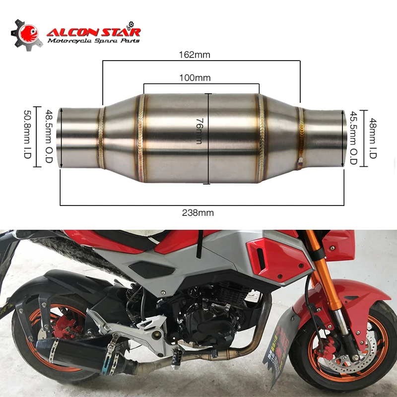 Alconstar- 50.8mm Motorcycle Exhaust Mid Pipe Expansion Chamber Modified Muffler Back Pressure Core Silent Escape