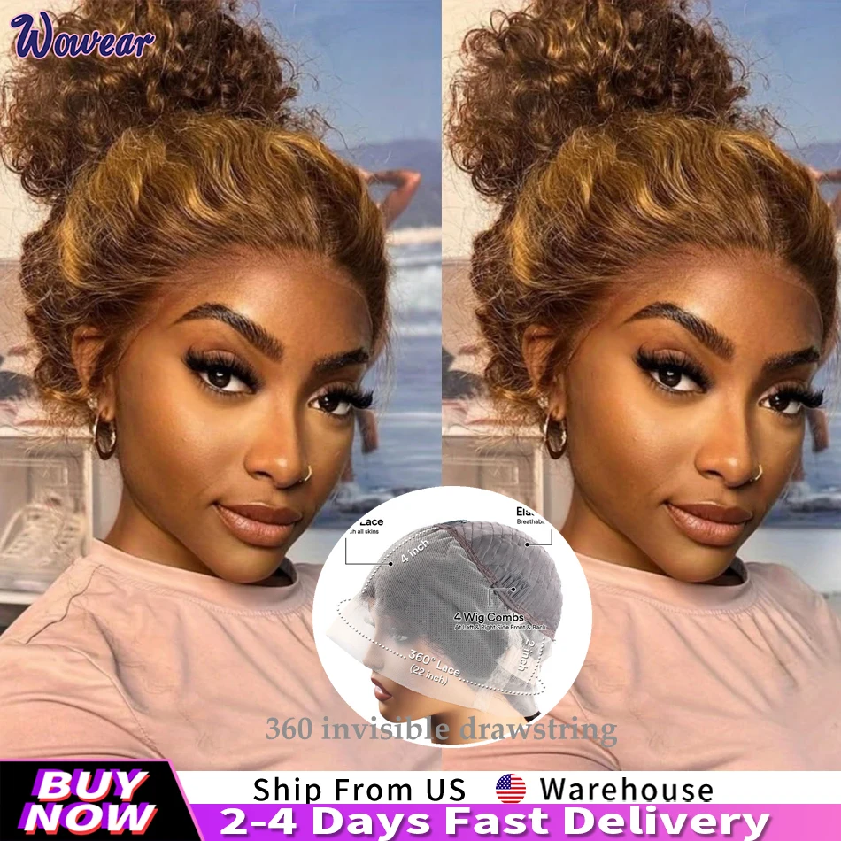 

P427 Highlight Curly 360 Full Lace Wig Human Hair Pre Plucked HD 200 Density Deep Wave Water Wave Lace Front Wig Human Hair
