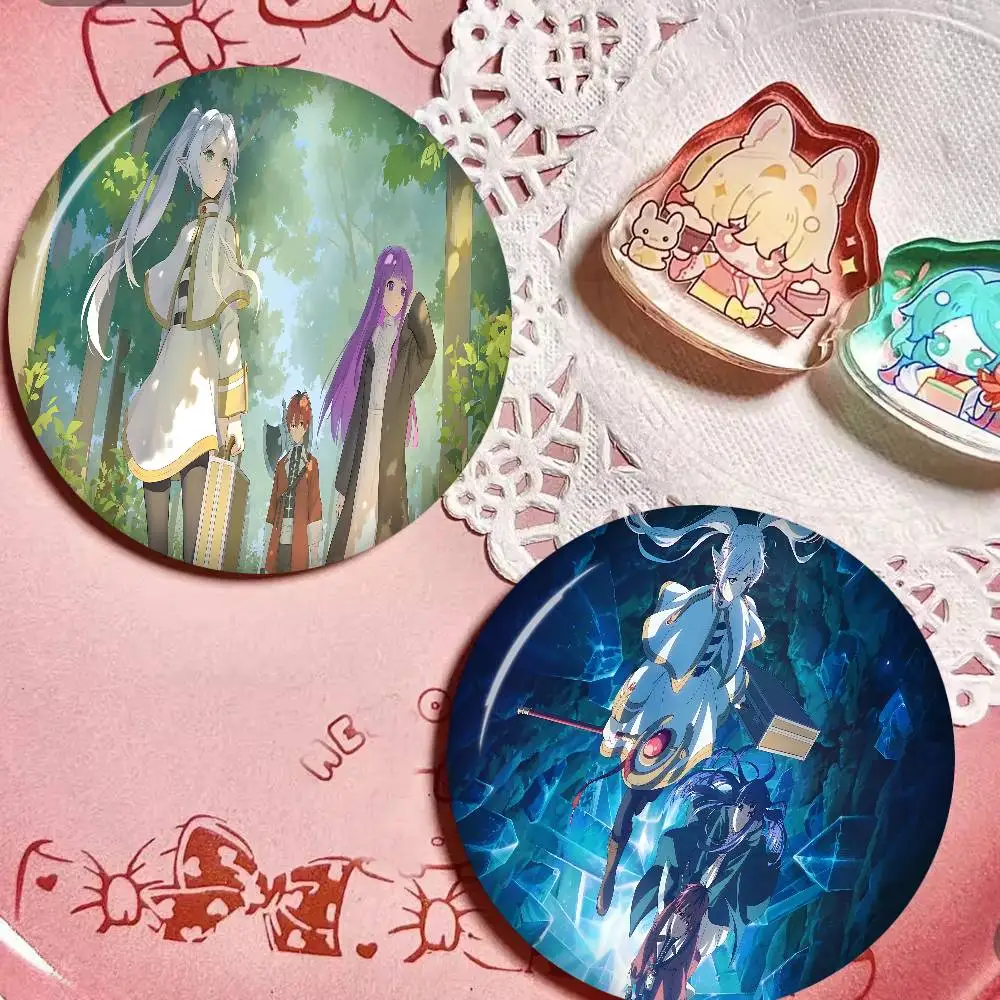 Anime F-Frieren Creative Pins Funny Faces Round Snap-in Brooch Badge Backpack Hat Accessories Jewelry Gifts