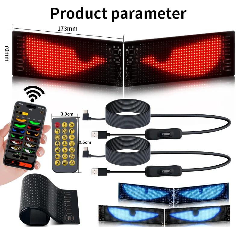1/2 Stück Teufelsaugen-Licht USB-betriebenes LED-Matrix-Panel DIY Programmierbares Flexibles LED-Display mit App-Steuerung für Auto-Windschutzscheiben – Detail 18