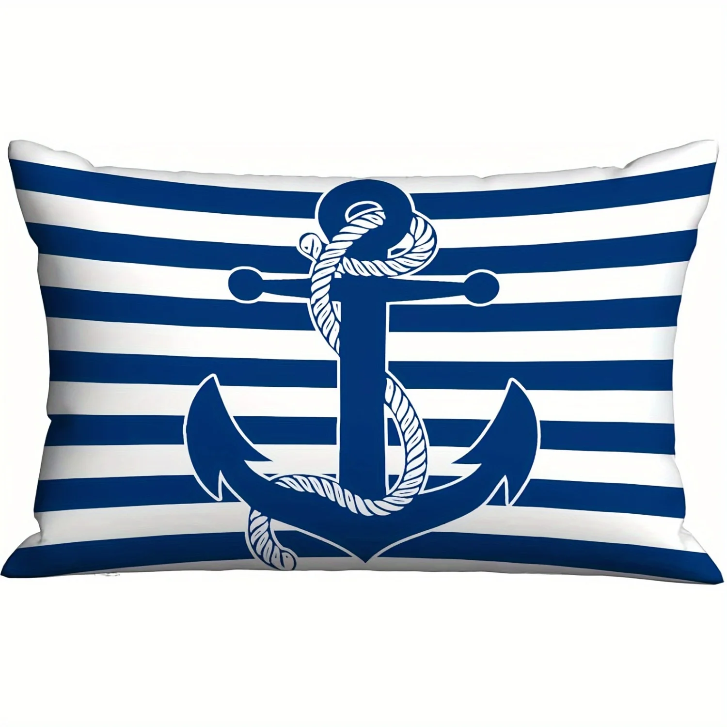 1pc Anchor Blue Stripe Pillow Cover, Suitable for Sofa,Bedroom,LivingRoom,NauticalHome,VacationHome,Gift for Nautical Lovers
