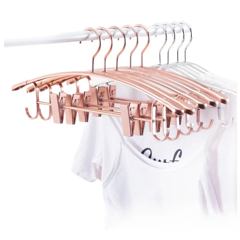 

Aluminum alloy hanger integrated with clip household hanging clothes seamless cold clothes rack wide shoulder