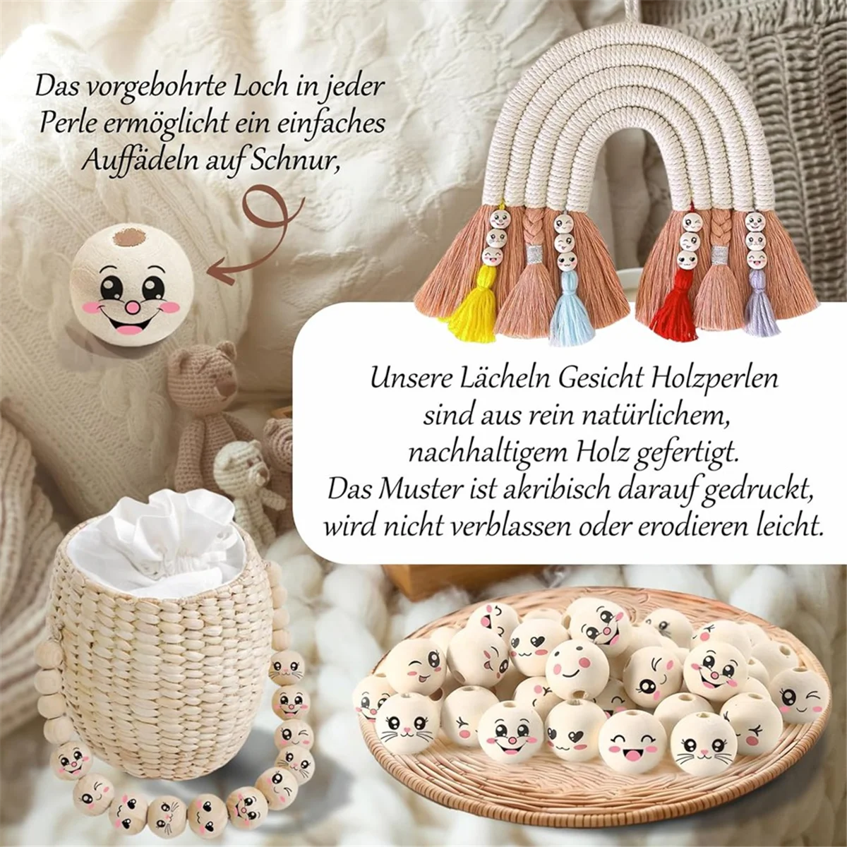 8 Stijlen Houten Kralen Met Gezicht 20 Mm Smile Gezicht Houten Kraal Natuurlijk Hout Kralen Rond Met Gat Pack Van 80