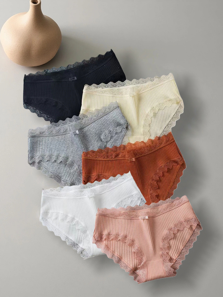  6PCS Japanese-style lace-threaded cotton women's underwear with breathable mid-rise waist comfortable triangular cut for girls 