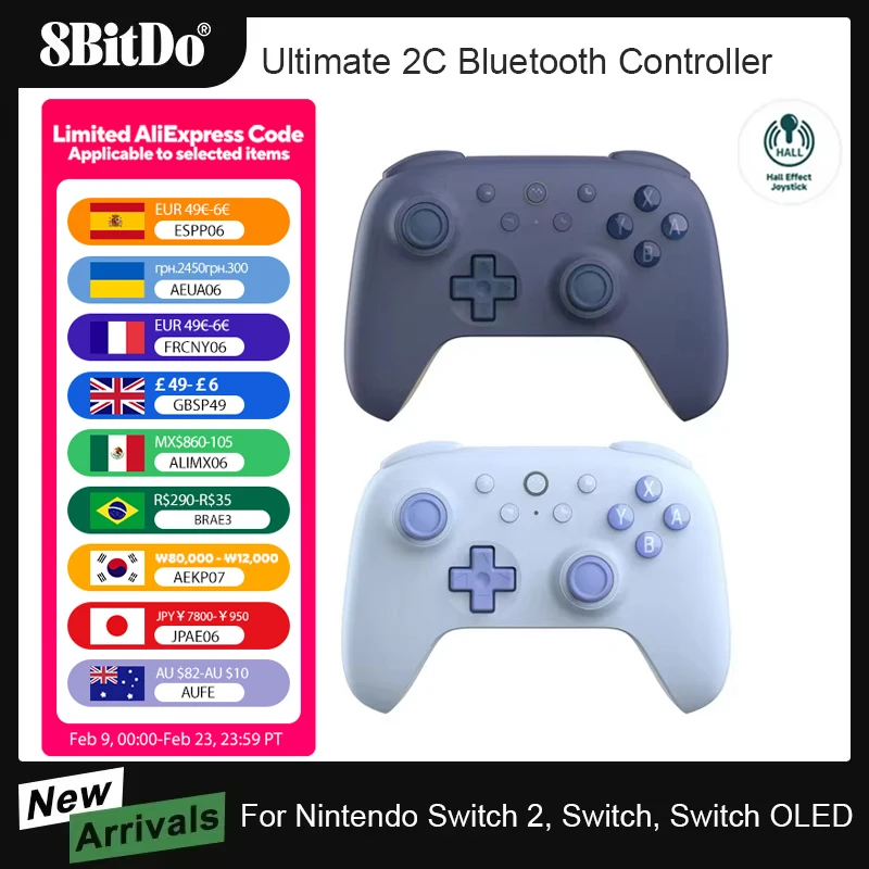 Bluetooth-контроллер 8BitDo Ultimate 2C для Switch 2, беспроводной геймпад с эффектом Холла, джойстик для Nintendo Switch, OLED-консоль